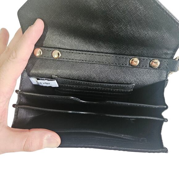 Nine West Chain Strap Evening Bag Black Number 9 Logo Print Envelope Style Purse - Picture 6 of 6